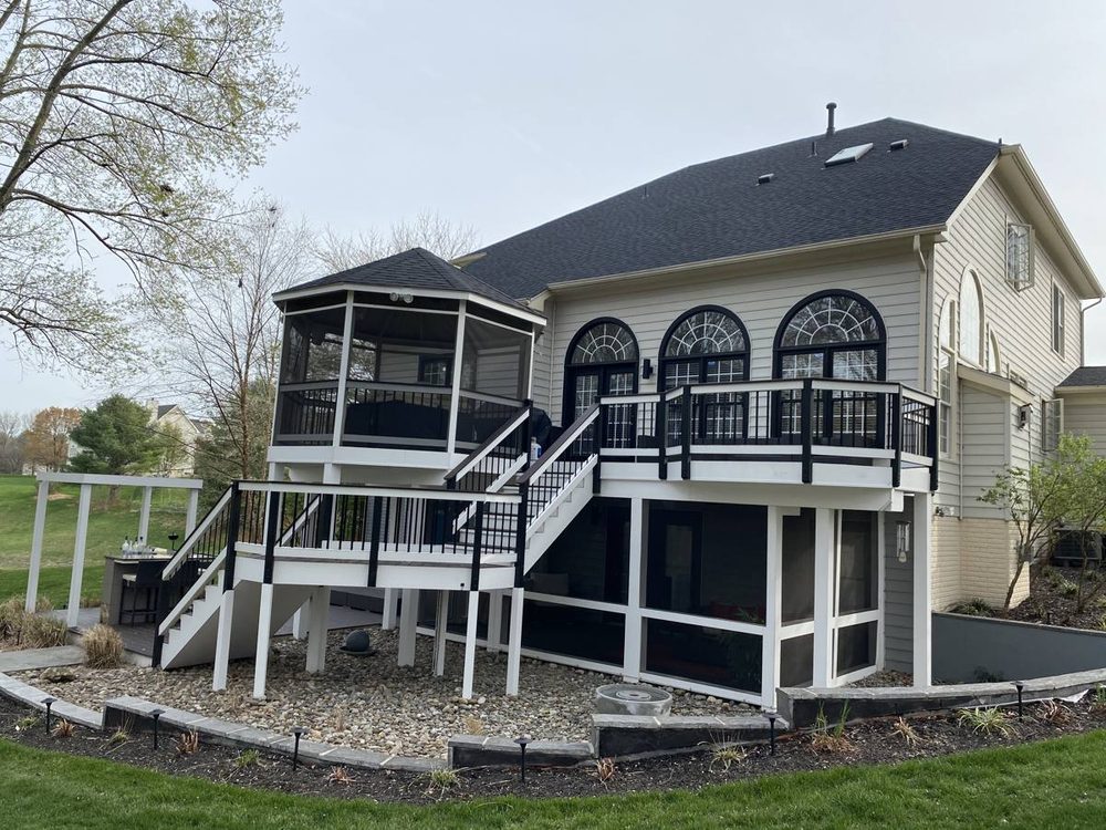 Residential deck boards, railing and framing after repair