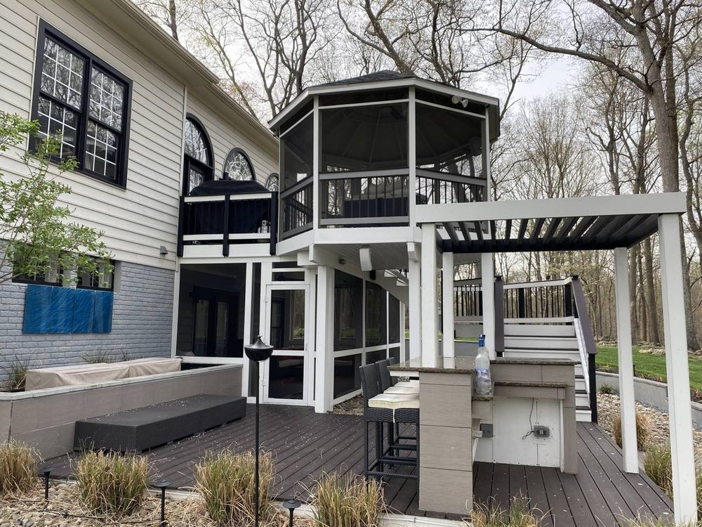 Residential deck boards, railing and framing after repair
