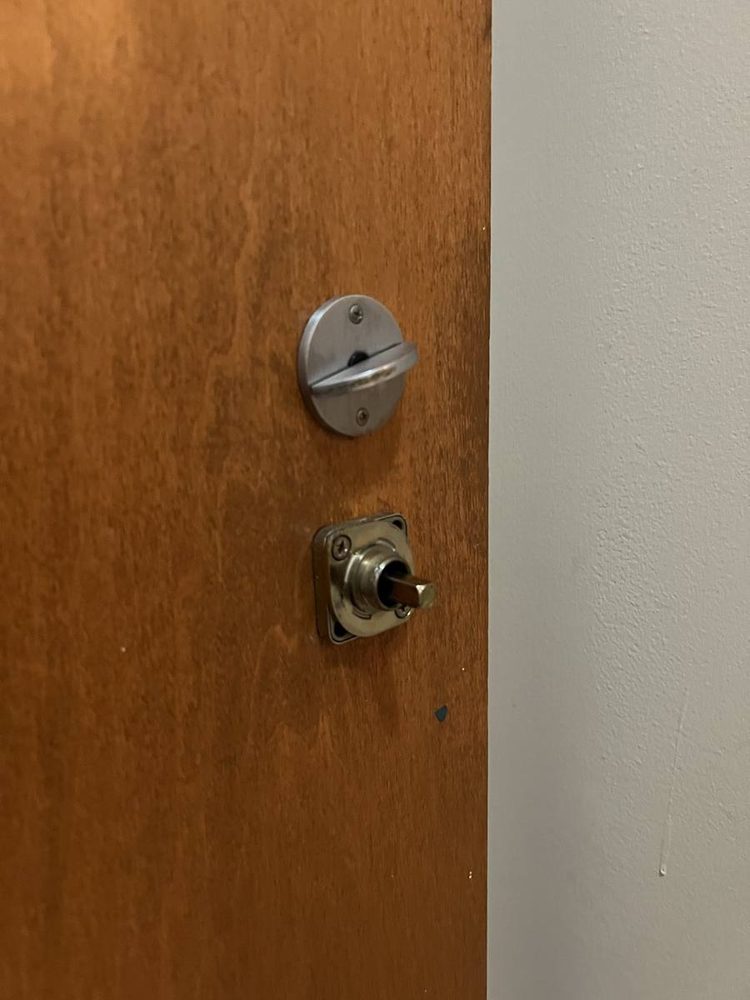Entry door hardware and deadbolt installed