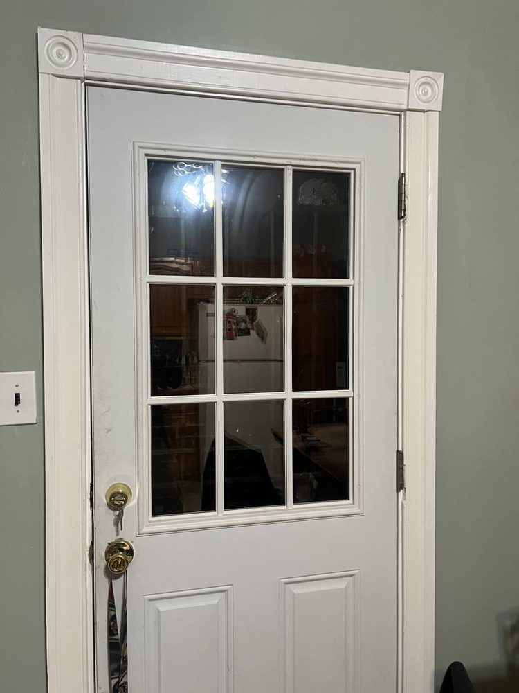 Interior door hung, trimmed and finished in a doorway
