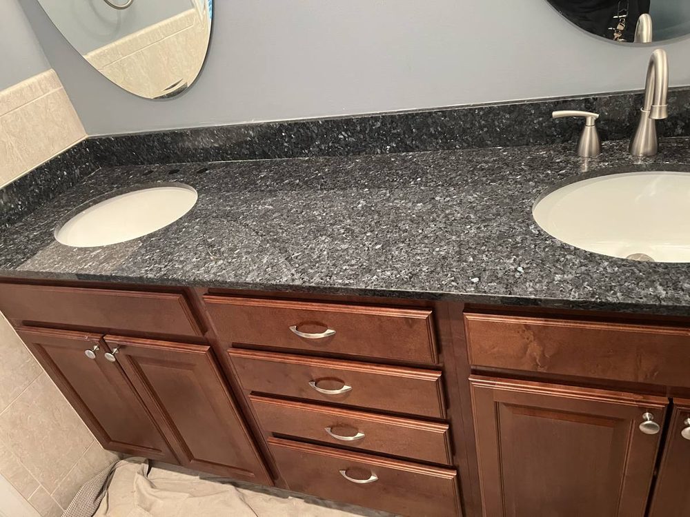 Bathroom vanity and sink installed and plumbed
