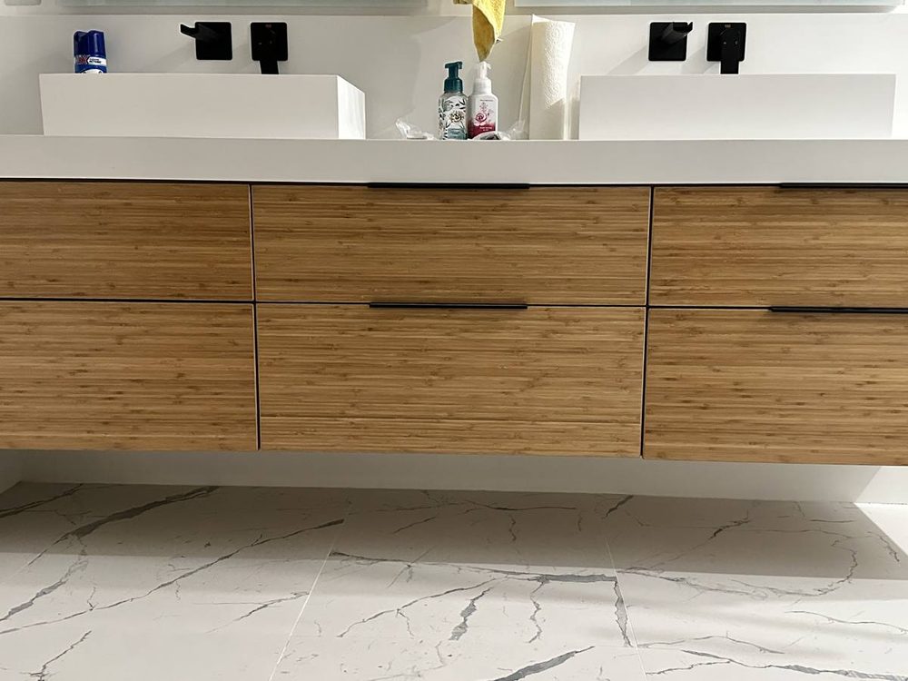 Bathroom vanity and sink installed and plumbed